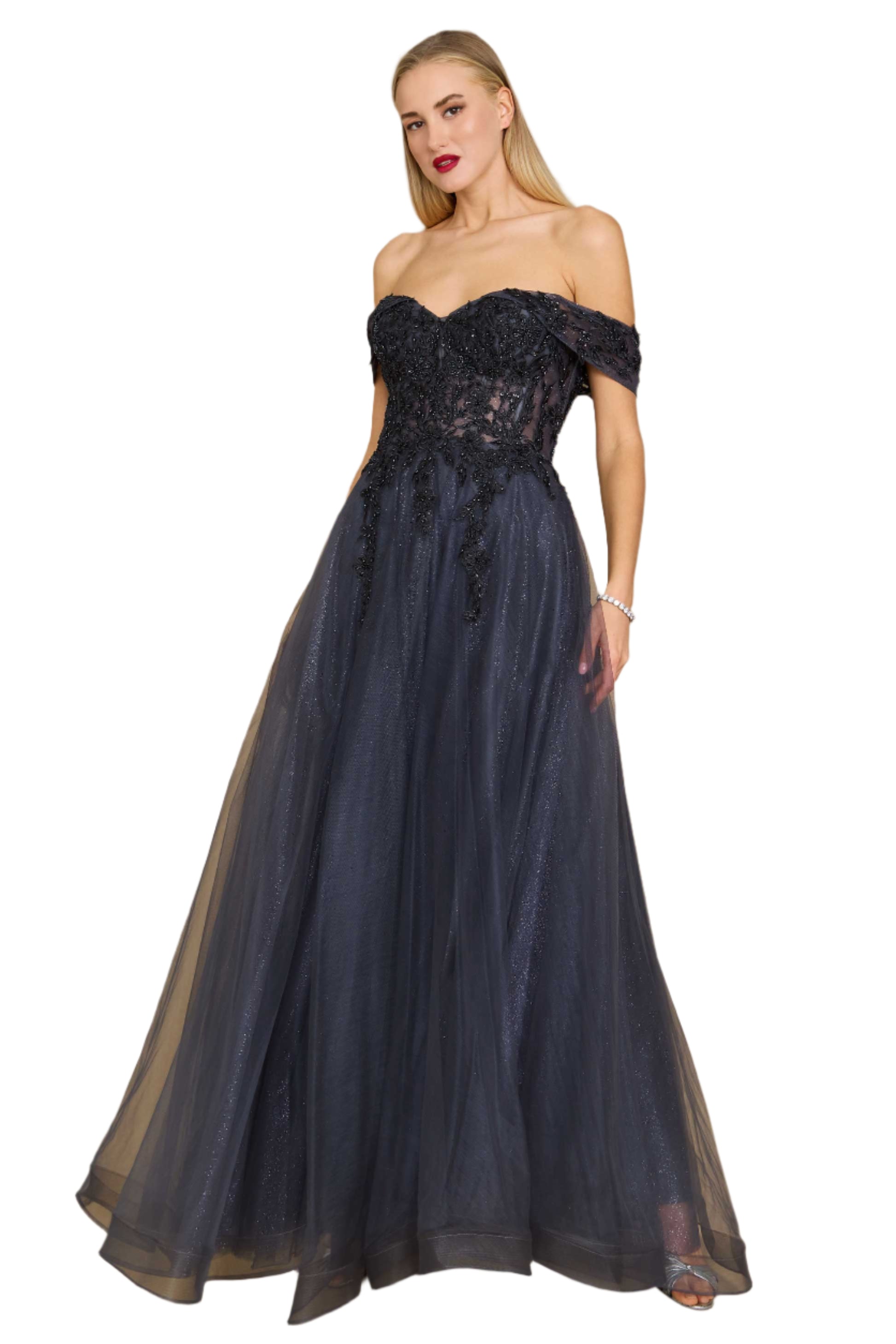 Dylan and Davids Full-Length Off Shoulder Corset-Style Formal Gown Dress-0